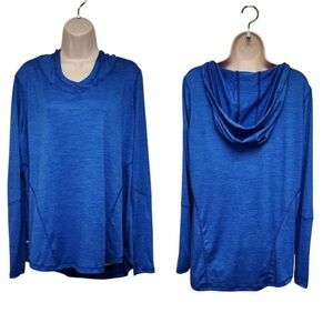 Blue Hooded Long Sleeve Top